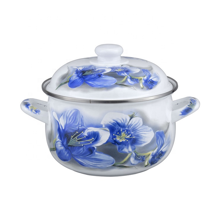 Enamel Saucepan Enamelled Casserole Floral Design Ceramic Pot