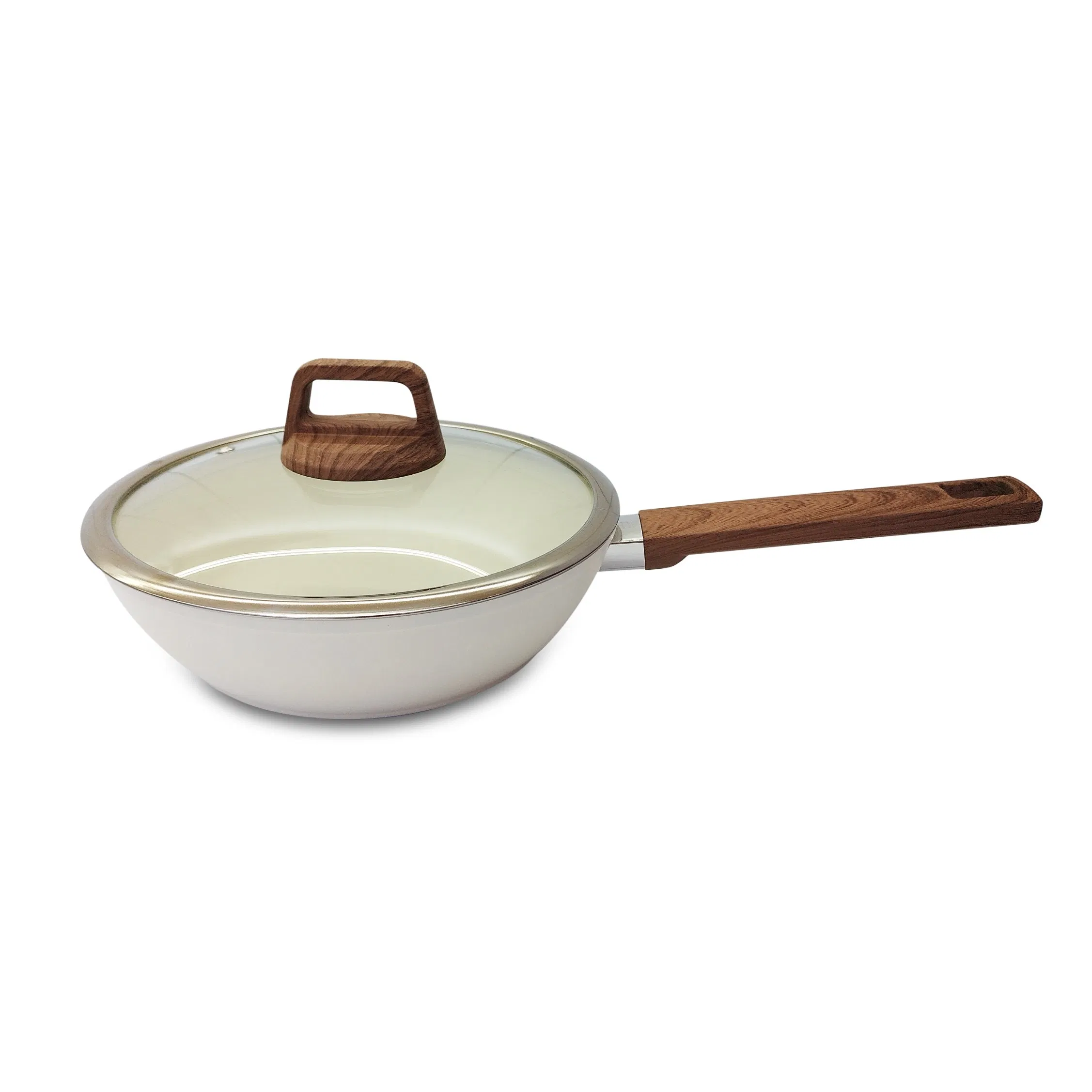 Wholesale Price Forged Frying Pan Casserole Nonstick Aluminum Lid Ceramic Cookware Set with Wood Effective Handle