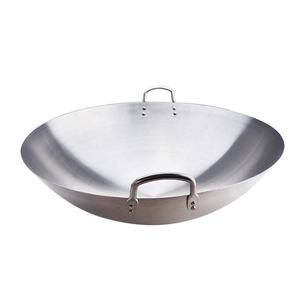 Traditional Eco-Friendly Stainless Steel Commercial Frying Wok with Round Bottom for Stir Fry Cookware