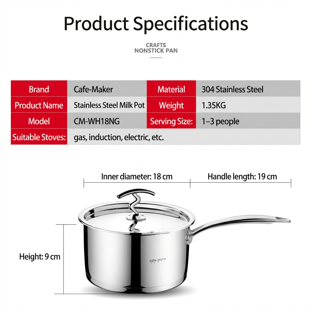 18cm Stainless Steel Modern Saucepan Induction Compatible Milk Pot with Non-stick Composite Bottom Eco-Friendly Durable Cookware
