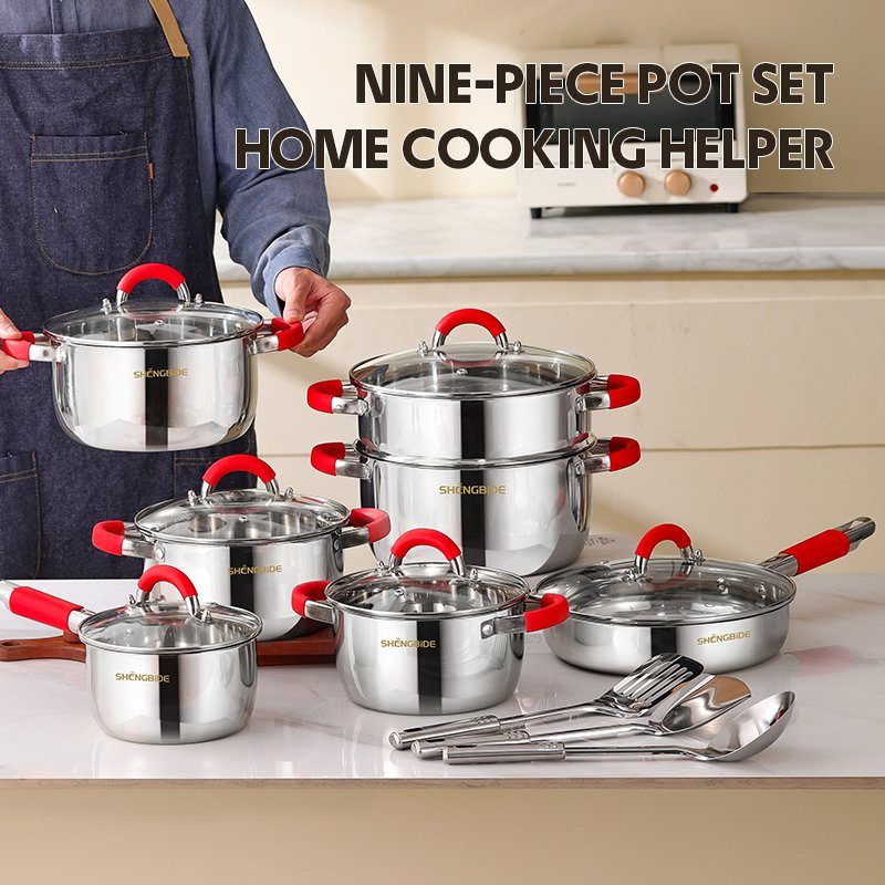 Stainless Classic 15 PCS Cookware Set with Saucepans, Saute Pans, &amp; Skillets