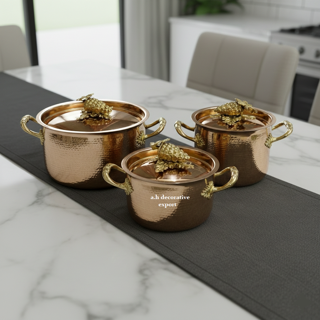 High-End Induction Compatible Stainless Steel Hammered Casserole Stock Pot Set Eco-Friendly Elegant Buffet Serving Pots for Home