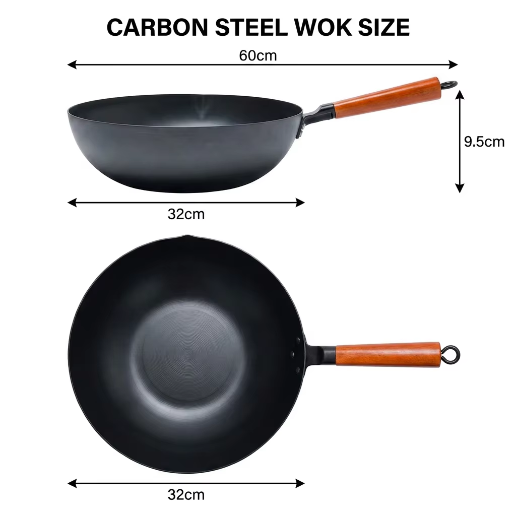 32cm 4.5L Carbon Steel 2.3mm Nitriding Interior Exterior Non-stick Bakelite Handle Gas Induction Eco-Friendly RoHS Wok Pan