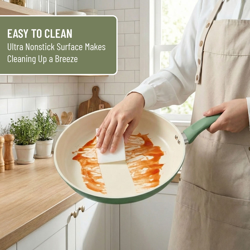 E-Top Green Die Cast No Lid Frying Pan Cookware Kitchen Tool Egg Cake Vegetable Pasta Cooking Skillet with Ergonomic Handle
