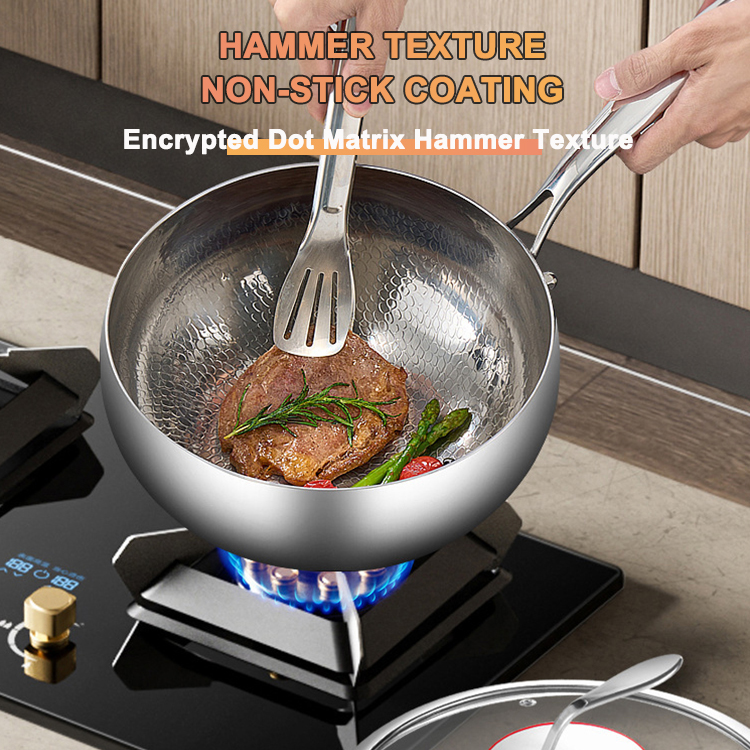 High Quality Thickened Multi-layer Steel Titanium Patterned No Coating Non Stick Wok Soup Pot With Lid