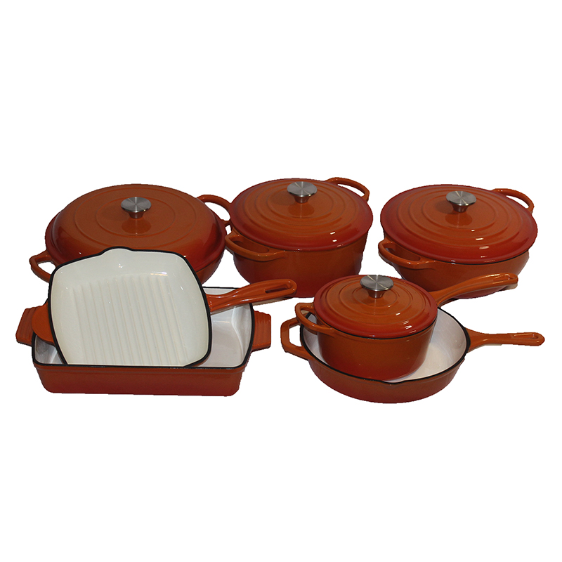 High Quality Cookware and Bakeware Red Enamel Cookware Set 7 Piece Oval and Round Cast Iron Dutch Oven Cookware Set