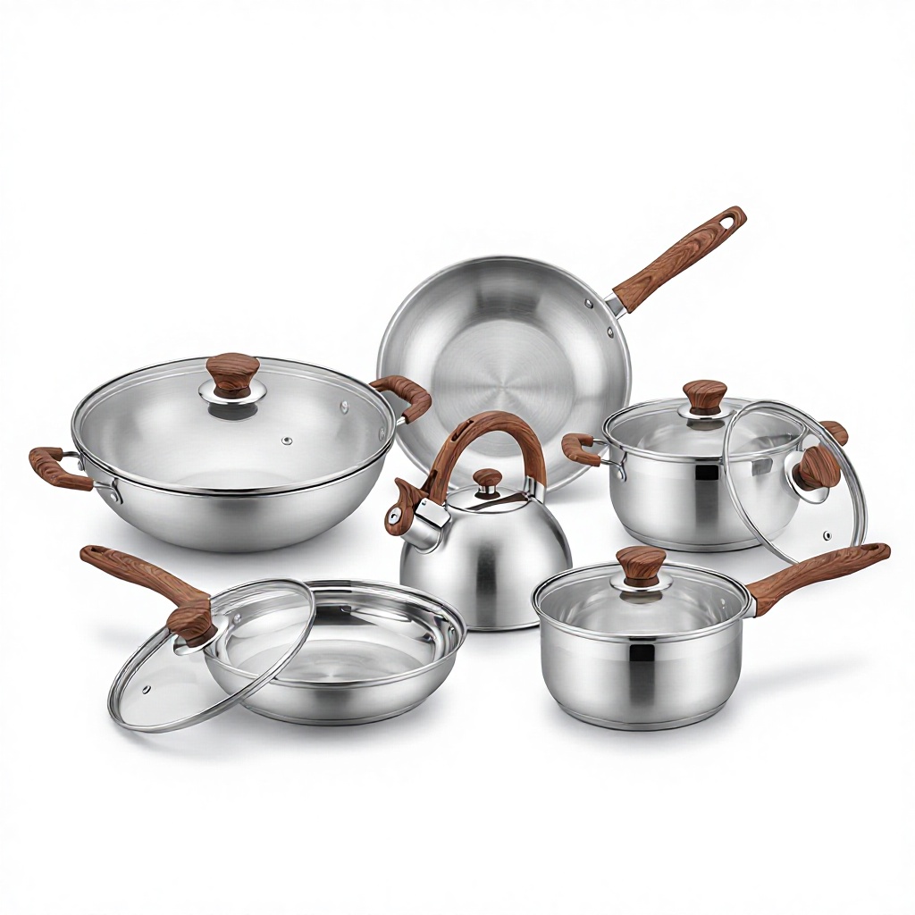 Multipurpose 12-Piece Stainless Steel Non-Stick Cookware Set Universal Stove Compatibility for Commercial Home Use Modern Design