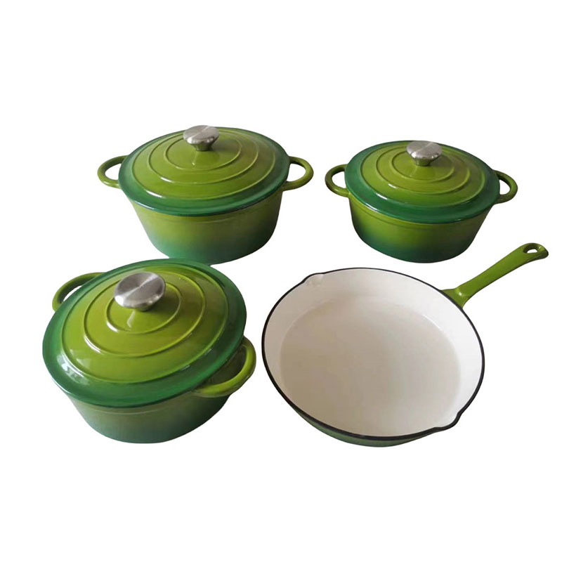 4PCS Enamel Dutch Oven Cookware Set Cast Iron Casserole Cooking Pot
