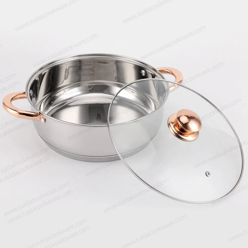 Hot Sale 12PCS Stainless Steel with Copper Handle Glass Lid Cookware Set
