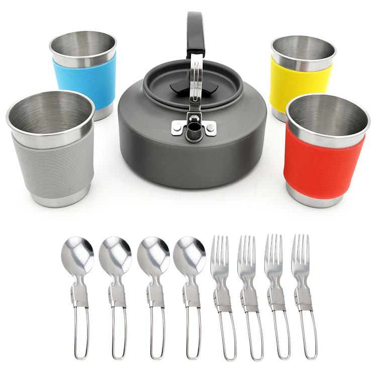 High Quality Outdoor Lightweight Folding Cooking Pot Pans Portable Picnic Aluminum Camping Cookware Sets
