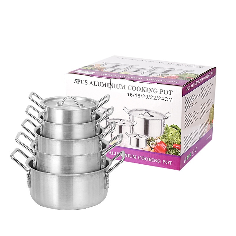 7-in-1 Gas Compatible Uncoated Pot Set Sanded Finish Multi-Purpose Cookware for Home &amp; Commercial Use