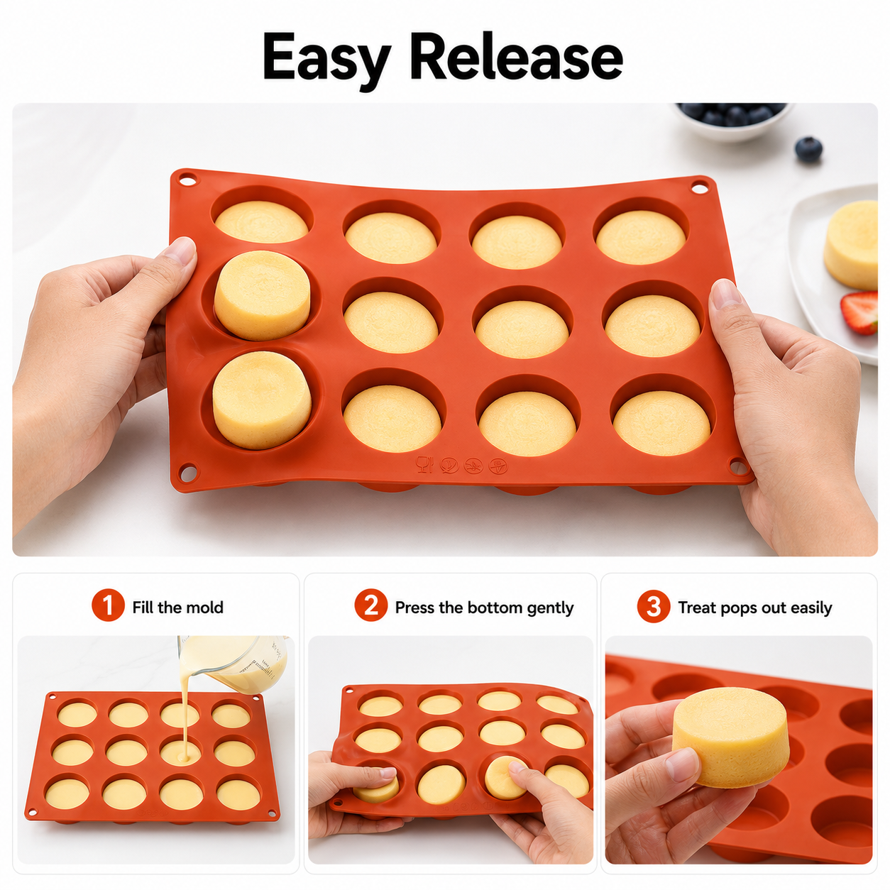 12 Cavity Silicone Cheesecake Mold Round Baking Tray Non Stick Reusable Bakeware for Dessert Bakery Kitchen Use