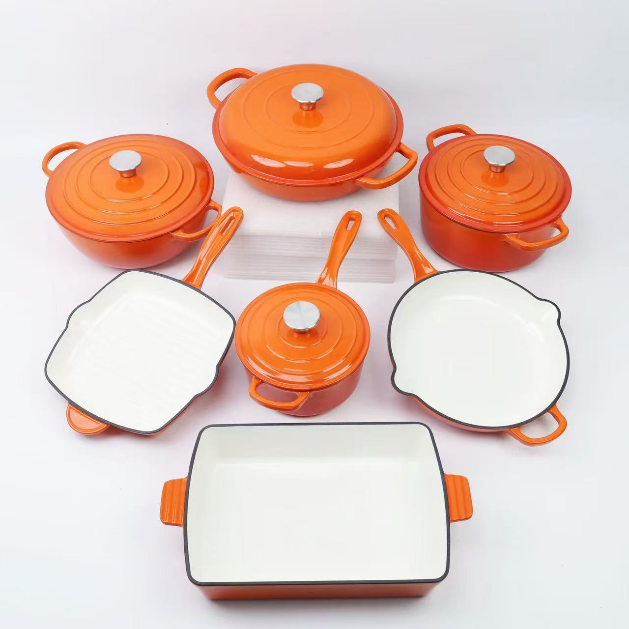 7-Piece Enameled Cast Iron Dutch Oven Set Multi-Color Cast Iron Cooking Pot OEM Wholesale Kitchen Cookware for Home Restaurant