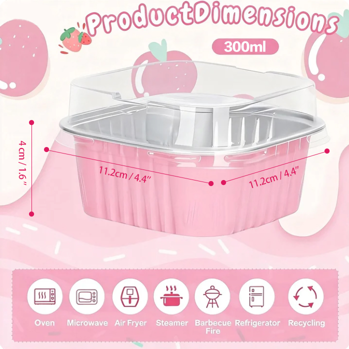 Square 300ml Disposable Aluminum Foil Loaf Cake Baking Pans Dessert Cup Aluminum Foil Mini Cake Pans With Lids
