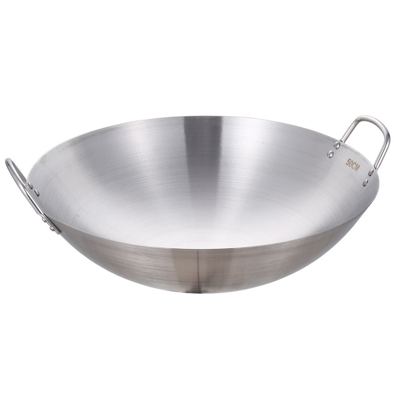 Multiple Sizes of Double Handle Stainless Steel 201 Wok, Suitable for Restaurants and Household Stir Fry