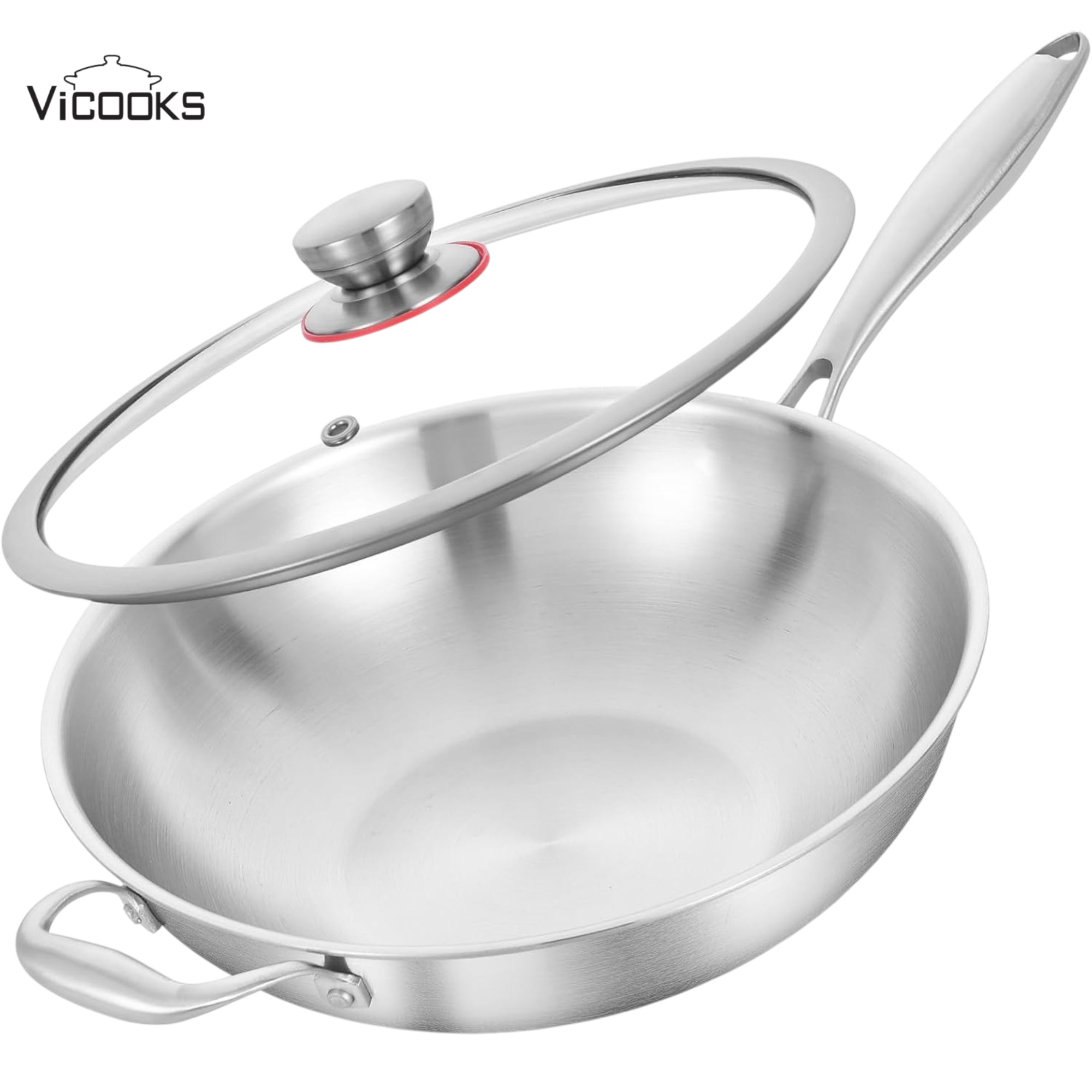 Premium 3Ply Stainless Steel Wok for Induction Stovetop Heavy Duty Tri-Ply Stir Fry Pan