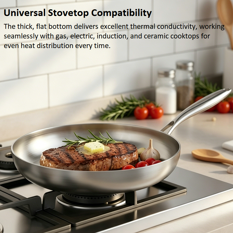 Customize Tri-Ply Frying Pan 22CM 18/8 304 Stainless Steel Pan With Lid Induction Cooking Pan Kitchen Frying Pan