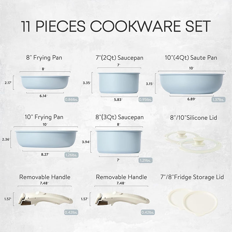 Induction Bottom Kitchenware Set Utensils Nonstick Cooking Pot Non Stick Pots and Pans Forged Aluminum Cookware Sets Detachable Handle