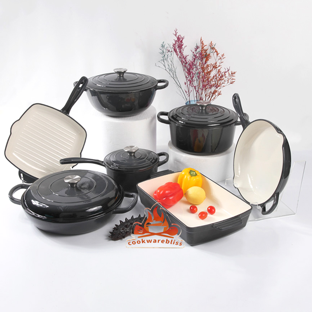 New Color Hot Sale Enamel Cast Iron Cookware Set Casserole Dutch Oven Pots and Pans Soup &amp; Stock Pots