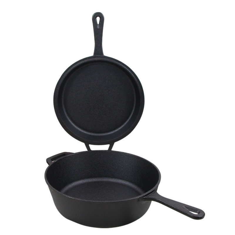 Preseaseond Double Use Cast Iron Saucepan with Skillet Lid Combo Cooker