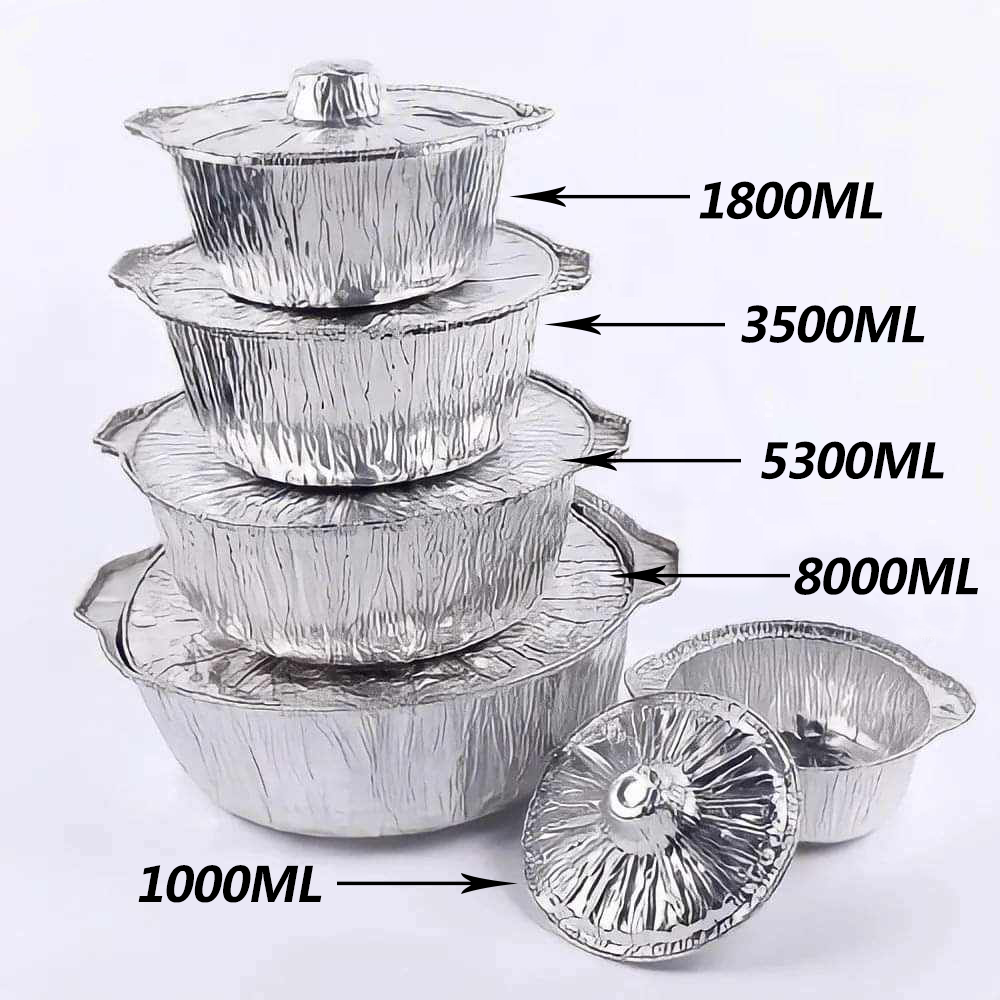 5 Sizes Disposable Quart Aluminum Foil Pot Disposable Cooking Pots With Lids For Vacation Trips Camping Heating Cooking