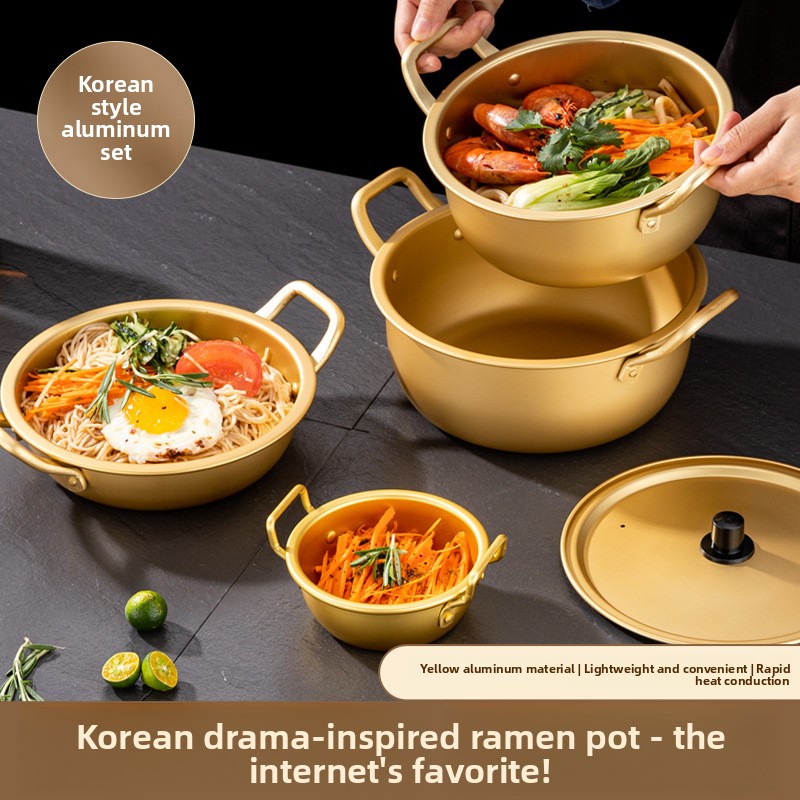 Classic Korean Style Yellow Aluminum Soup Pot Lightweight Kitchen Saucepan for Ramyun Pasta Custom Logo Cookware Manufacturer