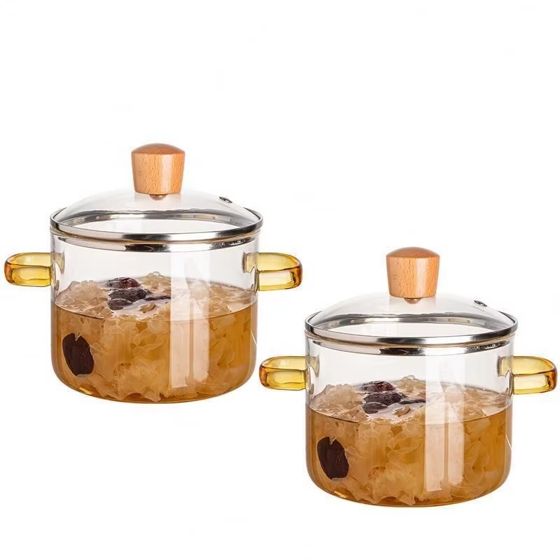 Lovfe High Temperature Resistant Thickened Glass Soup &amp; Stock Pot with Double Ear &amp; Lid for Instant Noodle Pan Household Use