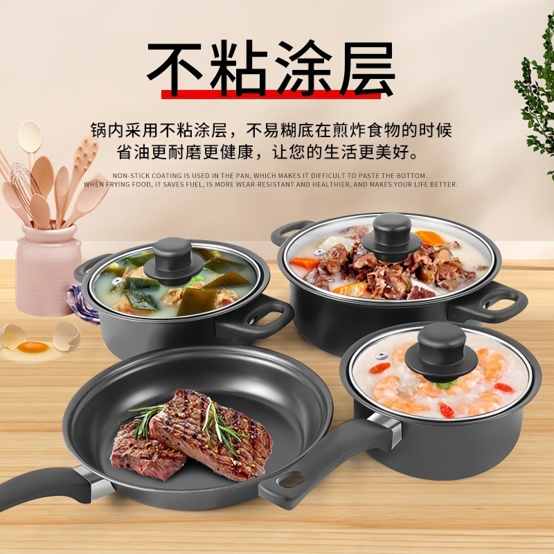 13-Piece Kitchen Non-Stick Cookware Set Double Bottom Aluminum Pots Frying Pans Metal Material for Easy Cooking