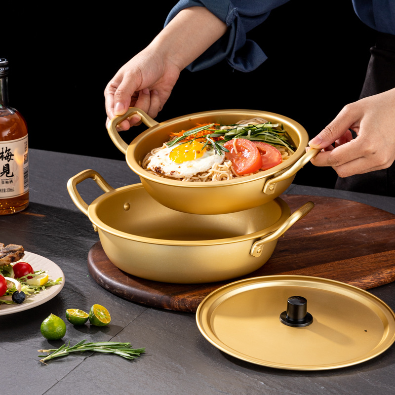 Classic Korean Style Yellow Aluminum Soup Pot Lightweight Kitchen Saucepan for Ramyun Pasta Custom Logo Cookware Manufacturer