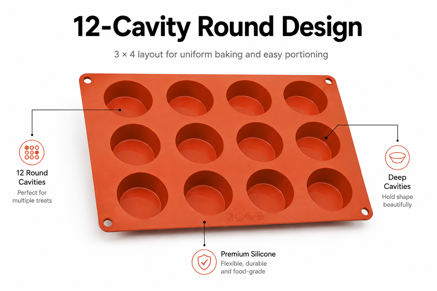 12 Cavity Silicone Cheesecake Mold Round Baking Tray Non Stick Reusable Bakeware for Dessert Bakery Kitchen Use