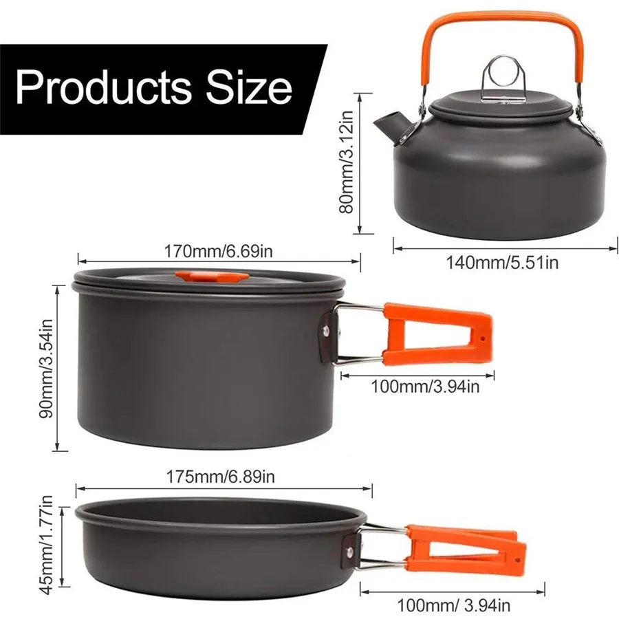 Hiking Equipment Outdoor Cooking Gear 3 Piece Cook-Set Camping Cookware Pots Backpacking Non-Stick Cooking for Outdoor Camping