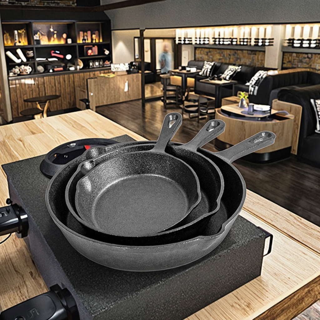 Pre-Seasoned Cast Iron Cookware Set Handle Induction Cooker Suitable Wok for Hotels Restaurants for Frying Grilling Skillets