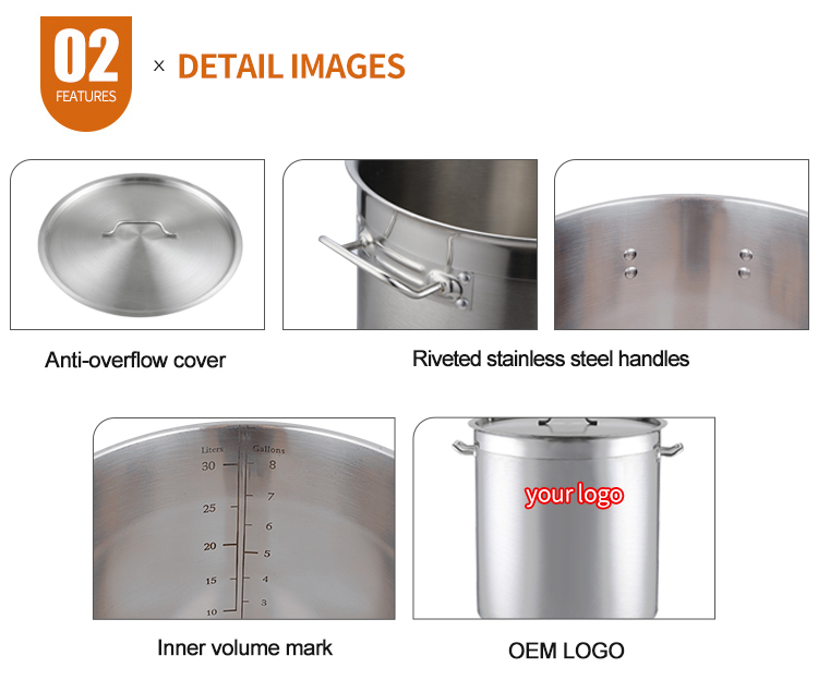 30L 304 Stainless Steel Stock Pot With Lid and Compound Bottom Cooking Pot