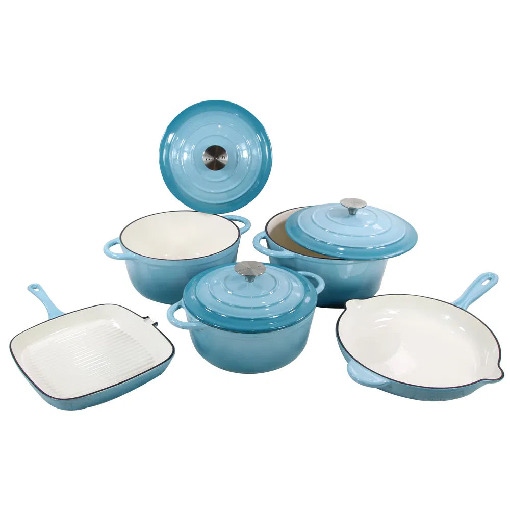 5PCS Teal Color Cast Iron Cooker Enamel Nonstick Cookware Set