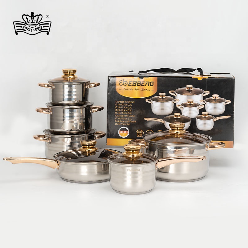 Royal Louis German Design 12-Piece Stainless Steel Cookware Set with 5-layer Bottom for Home Kitchen Wholesale
