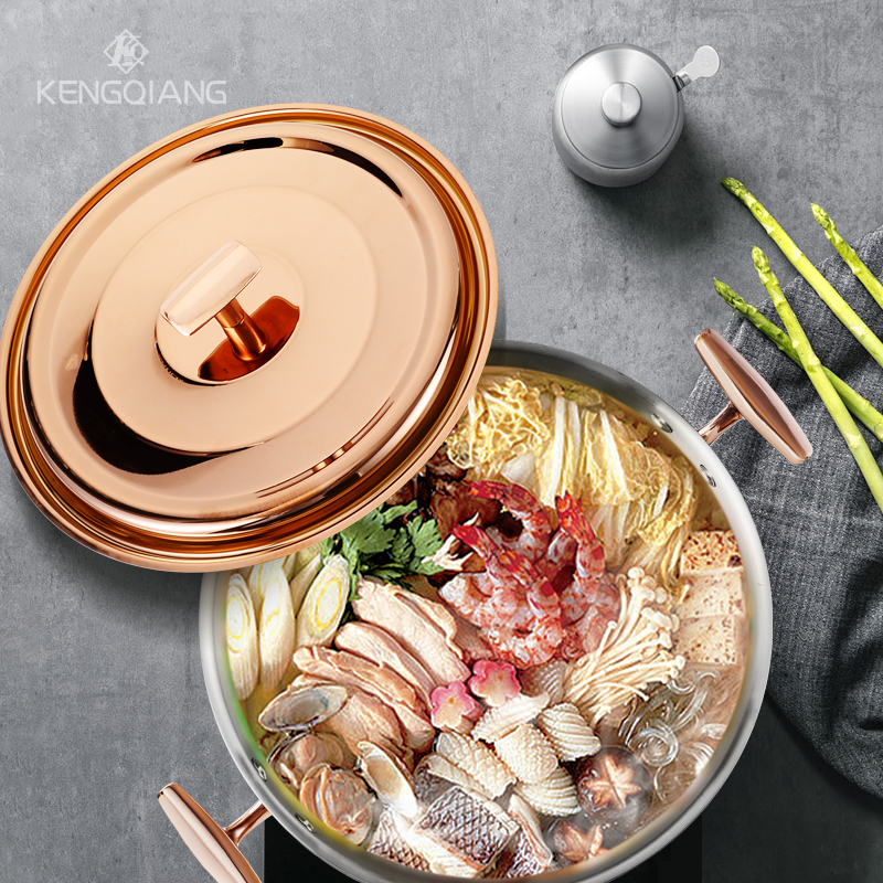 KENGQ Factory Selling 304 Stainless Steel Hotpot Pot Rose Golden Cookware Pot Metal Hotpot With All-steel Lid for Cooking