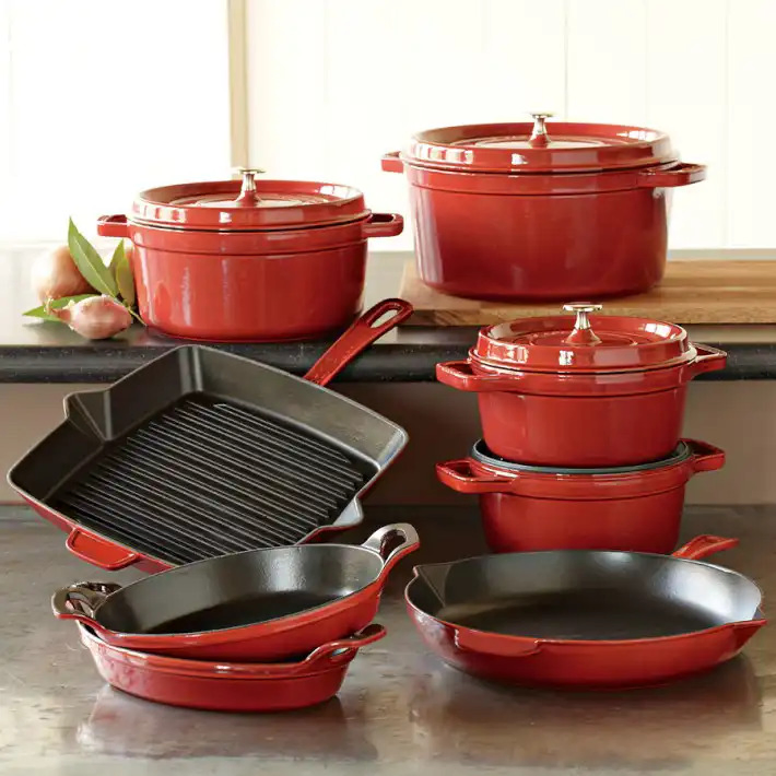 Enameled Cast Iron Cookware Sets 12PCS Color Enamel Coating Casserole Pot Dutch Oven Set