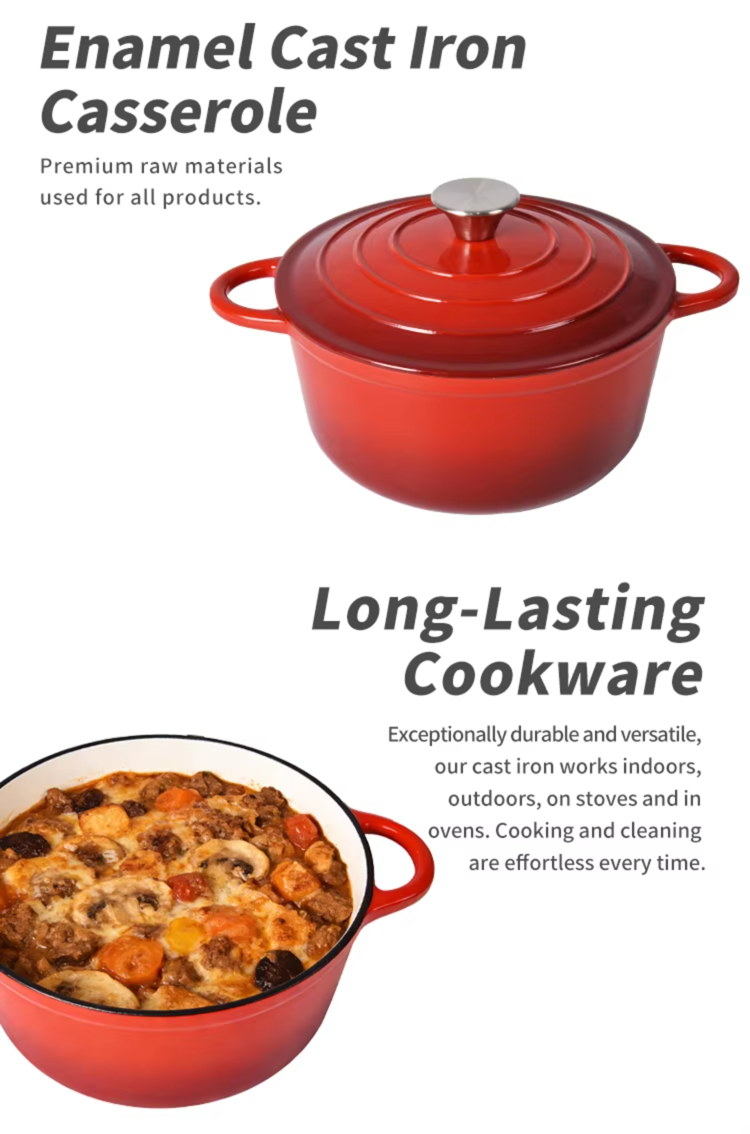 Factory Price Kitchen Restaurant Cooking Cookware 18/20/22/24/26/28cm Red Color Enamel Cast Iron Dutch Oven Soup Pot Casserole