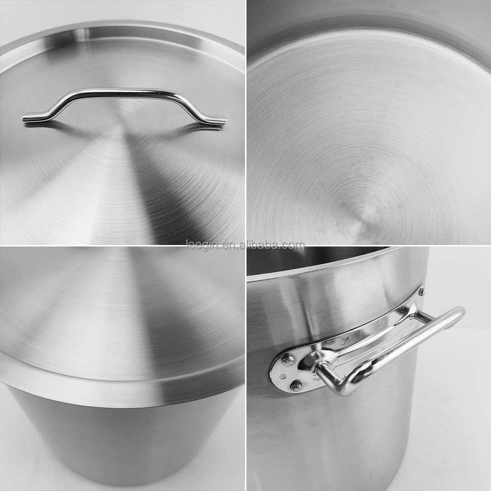 NSF Stainless Steel Metal Commercial Cookware Classic Design Soup Stock Pot Stainless Steel Cover Gas Induction Ready No Coating