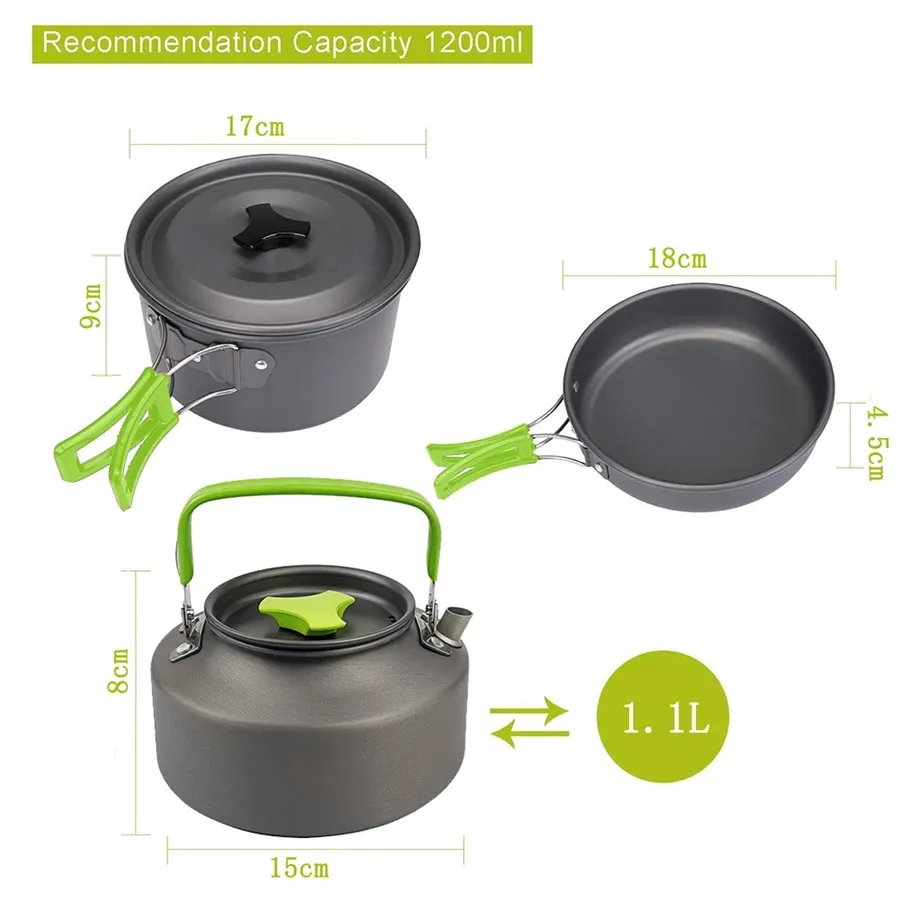 Hiking Equipment Outdoor Cooking Gear 3 Piece Cook-Set Camping Cookware Pots Backpacking Non-Stick Cooking for Outdoor Camping