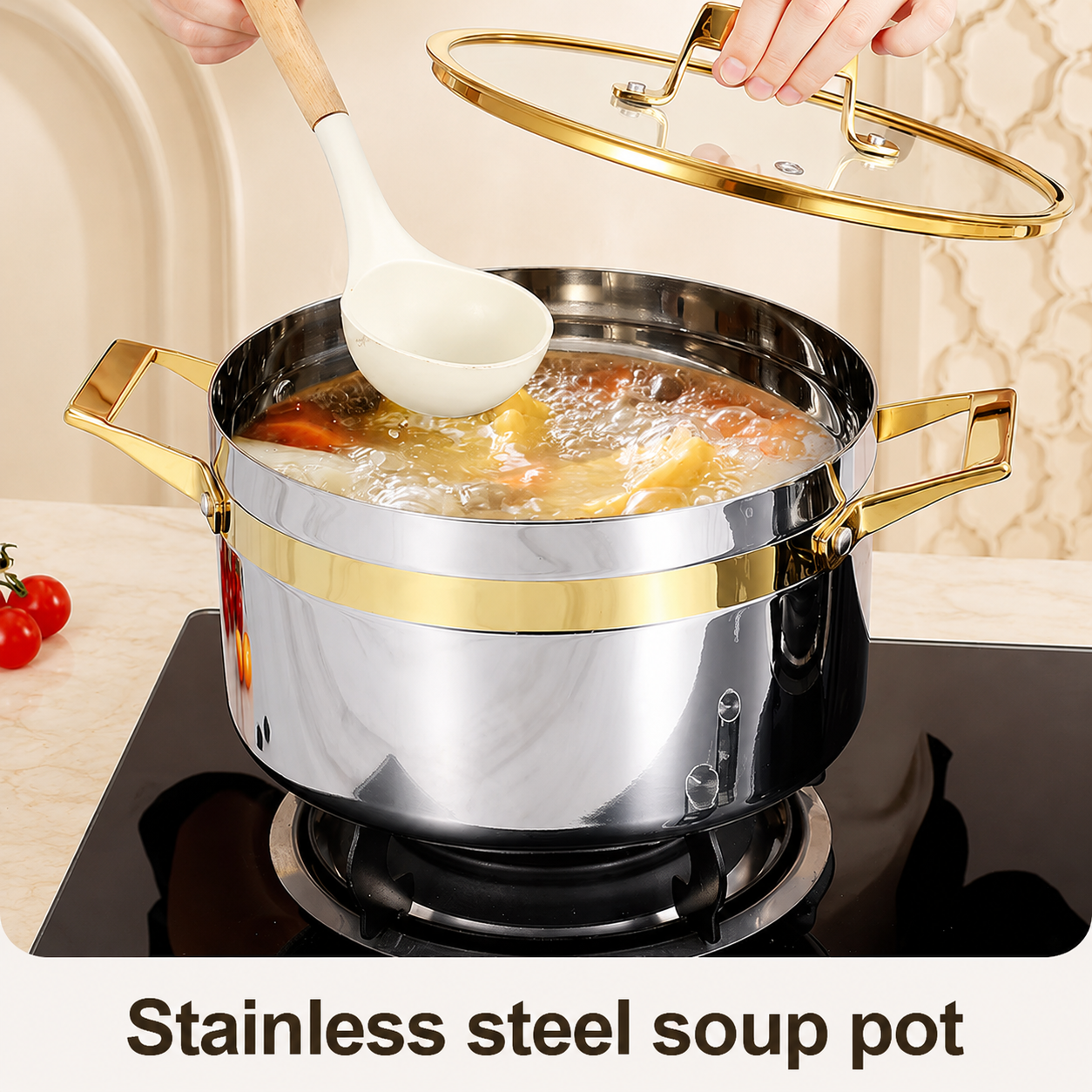 10 Piece Forged 304 Three-layer Stainless Steel Non-Stick Cookware Set Modern Classic Black Premium Handle Induction Gas