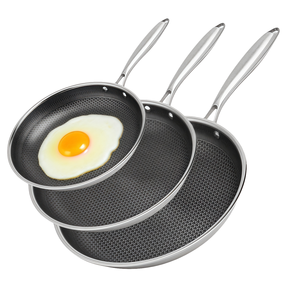 Wholesale Custom 304 Stainless Steel Induction Cookware Set Triply Non-Stick 20/24/28cm Honeycomb Ceramic Skillet Modern Home