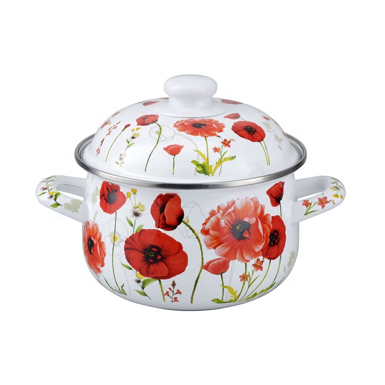 Enamel Saucepan Enamelled Casserole Floral Design Ceramic Pot