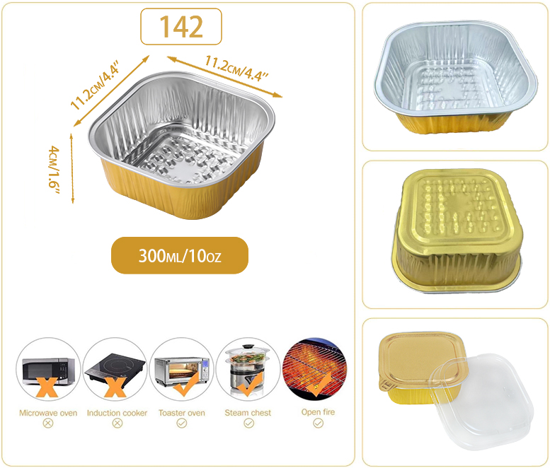 Square 300ml Disposable Aluminum Foil Loaf Cake Baking Pans Dessert Cup Aluminum Foil Mini Cake Pans With Lids