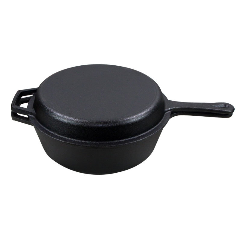 Preseaseond Double Use Cast Iron Saucepan with Skillet Lid Combo Cooker