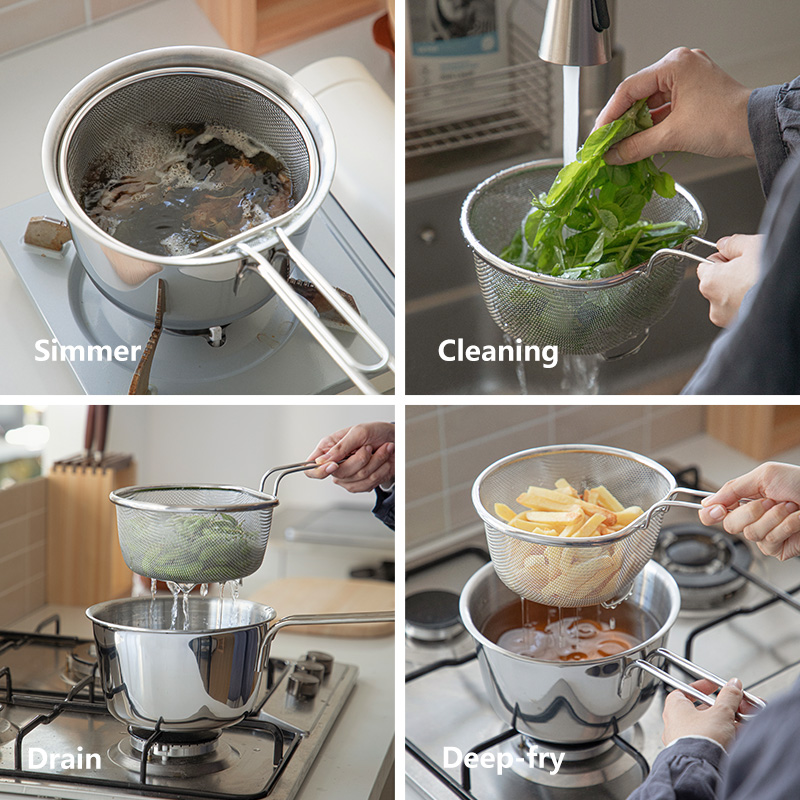 SHIMOYAMA Soup Pot With Strainer And Lid Cooking Soup Stock Pots Thickened Stainless Steel Milk Pot Kitchen Cookware Set