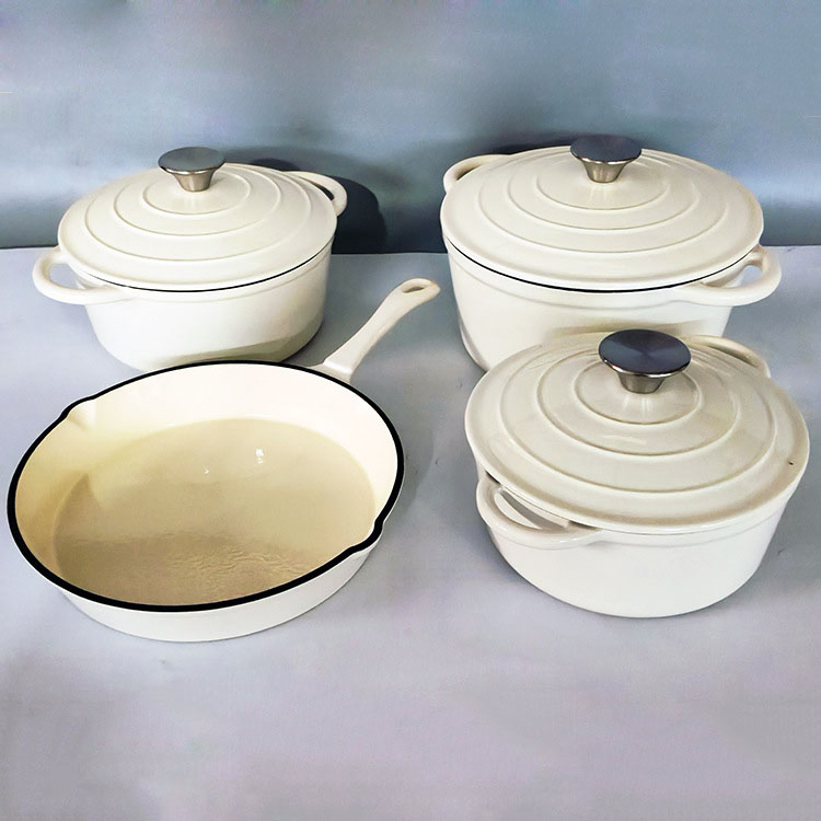 4PCS Enamel Dutch Oven Cookware Set Cast Iron Casserole Cooking Pot