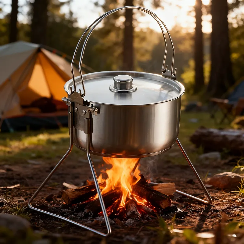 High Quality Easy Clean Stainless Steel Folding Camping Outdoor Cooking Pot Set Camping Cookware Non Stick