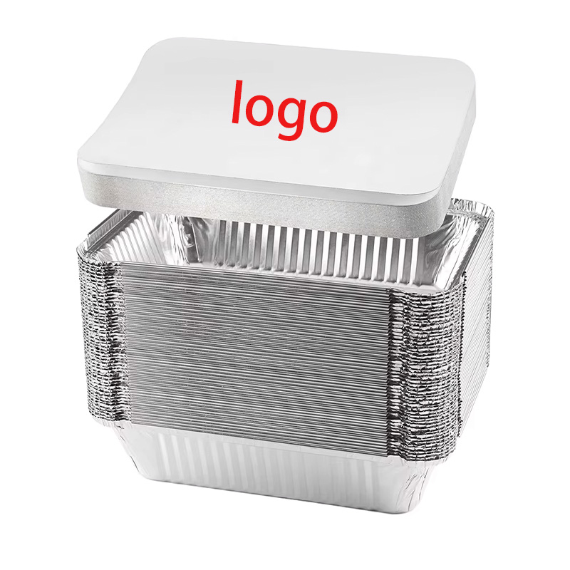 Rectangular Disposable Silver Aluminum Food Grade 710ml Food Container Lid Takeaway Lunch Box Commercial Pan Meat Veggies Meal