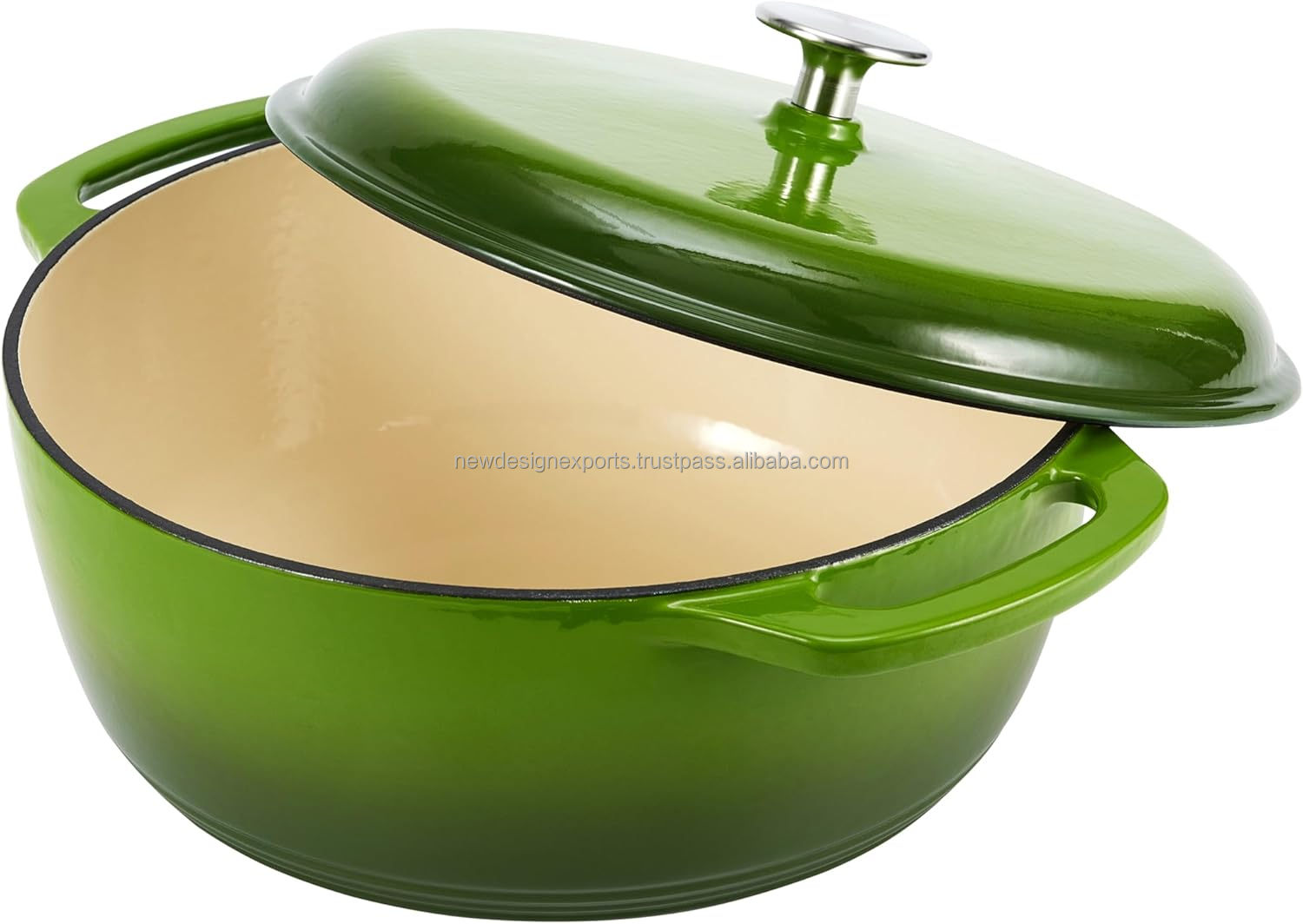 Green Round Dutch Oven Casserole with Lid Enameled Cast Iron Material
